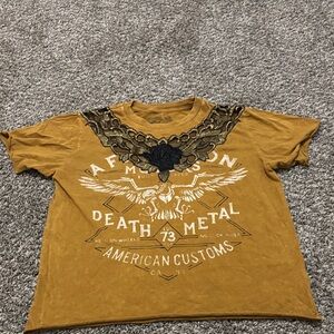 Affliction T-shirt medium lace distressed s/m brown vintage Y2K view ruler pics